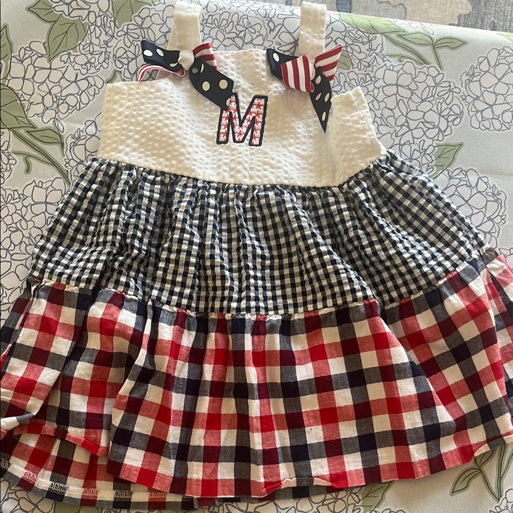 Bonnie Baby White Dress with Red Star Letter Detail